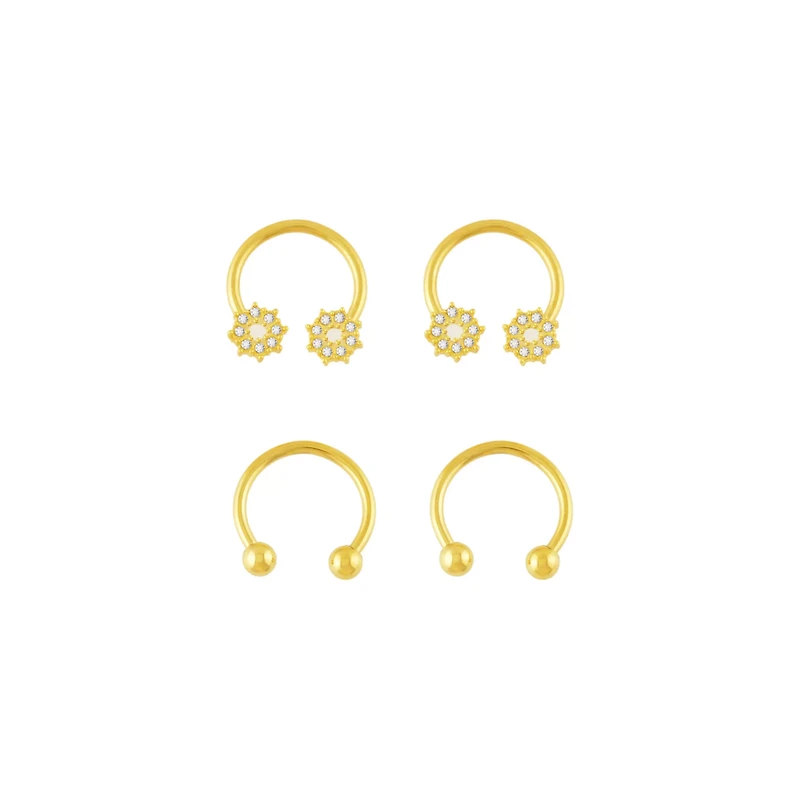 Multi-Pack Goldtone CZ Flower Horseshoe Rings 2 Pair - 16 Gauge