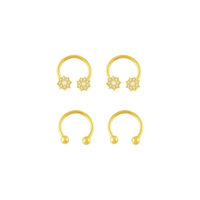 Multi-Pack Goldtone CZ Flower Horseshoe Rings 2 Pair - 16 Gauge