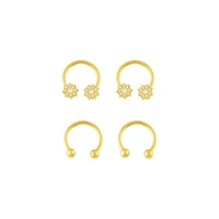 Multi-Pack Goldtone CZ Flower Horseshoe Rings 2 Pair - 16 Gauge