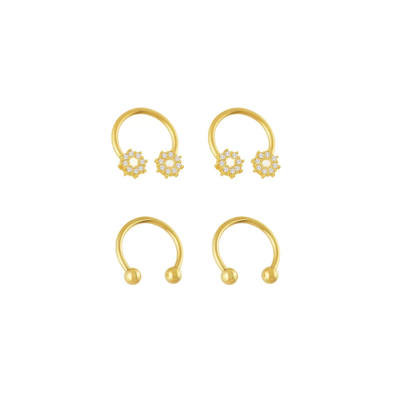 Multi-Pack Goldtone CZ Flower Horseshoe Rings 2 Pair - 16 Gauge