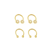 Multi-Pack Goldtone CZ Flower Horseshoe Rings 2 Pair - 16 Gauge