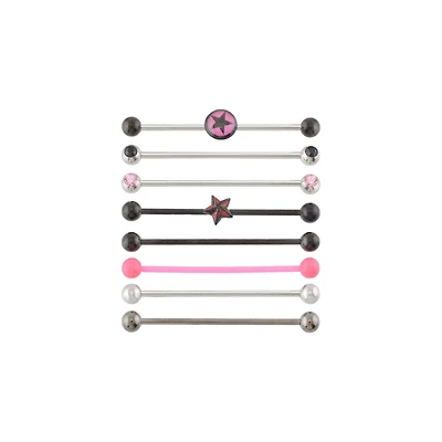 Multi-Pack Multi-Color CZ Star Industrial Barbells 8 Pack - 14 Gauge