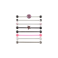 Multi-Pack Multi-Color CZ Star Industrial Barbells 8 Pack - 14 Gauge