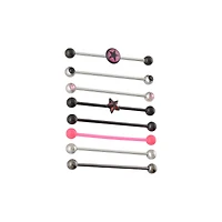 Multi-Pack Multi-Color CZ Star Industrial Barbells 8 Pack - 14 Gauge