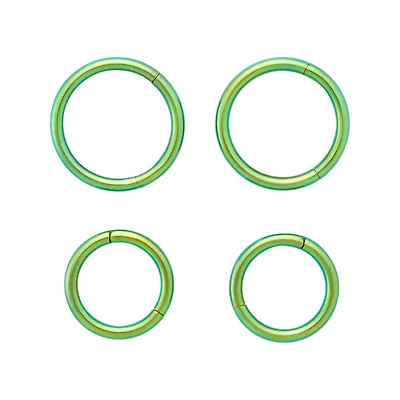 Multi-Pack Green Hinged Hoop Ring - 4 Pack - 16G
