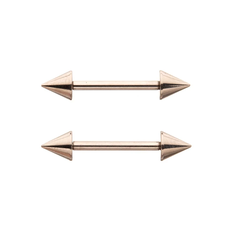 Silvertone Spiked Internally Threaded Nipple Barbells - 14 Gauge