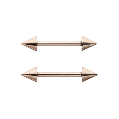 Silvertone Spiked Internally Threaded Nipple Barbells - 14 Gauge