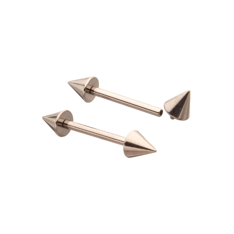 Silvertone Spiked Internally Threaded Nipple Barbells - 14 Gauge
