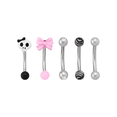 Multi-Pack CZ Skull and Bow Curved Barbells 5 Pack - 16 Gauge
