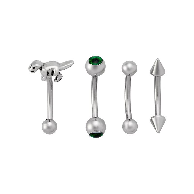 Multi-Pack Green CZ Dino Curved Barbells 5 Pack - 16 Gauge