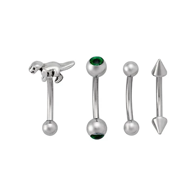 Multi-Pack Green CZ Dino Curved Barbells 5 Pack - 16 Gauge
