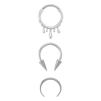 Multi-Pack Spiked Horseshoes and Drip Hanged Septum Ring 3 Pack - 16 Gauge