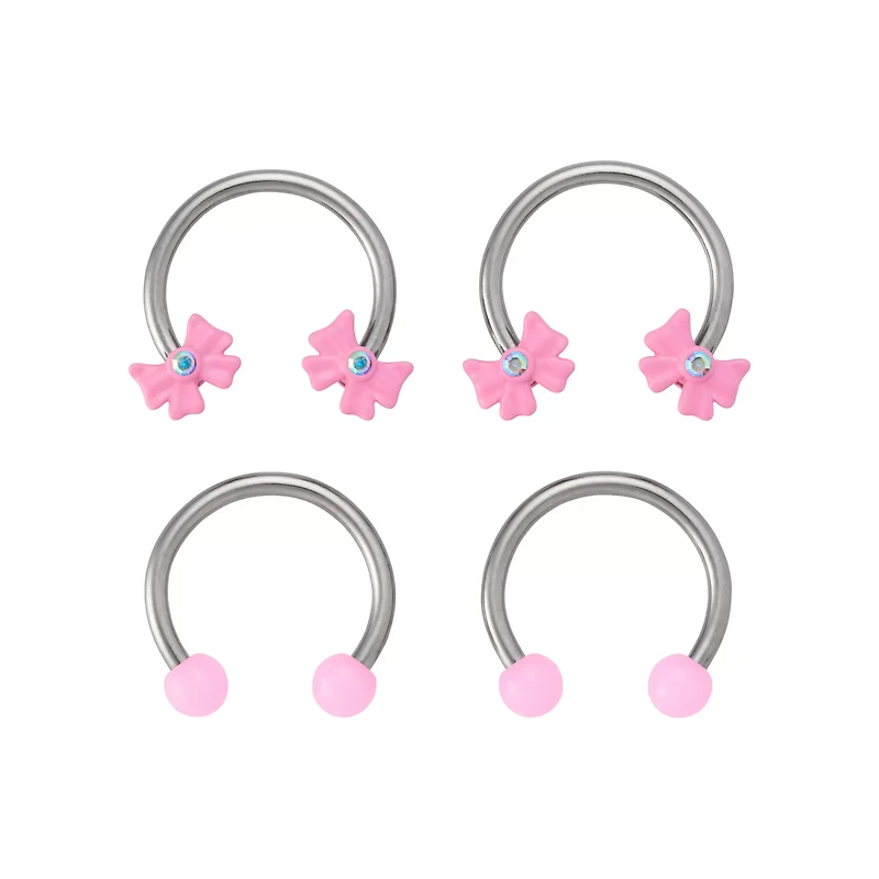 Multi-Pack Coquette Pink Bows Horseshoe Rings 4 Pack - 16 Gauge