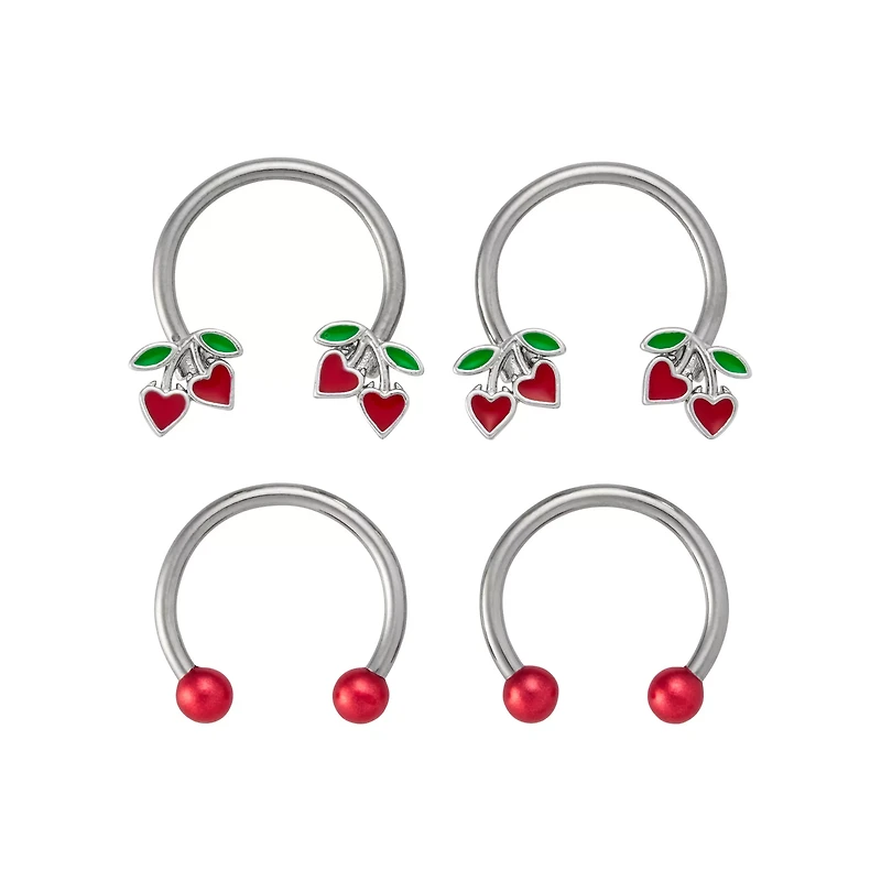 Multi-Pack Cherry Hearts Horseshoe Rings 4 Pack - 16 Gauge