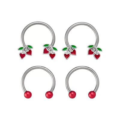 Multi-Pack Cherry Hearts Horseshoe Rings 4 Pack - 16 Gauge