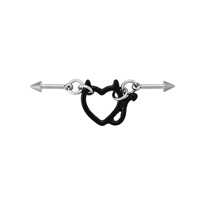 Horned Black Heart Industrial Barbell - 16 Gauge