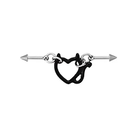 Horned Black Heart Industrial Barbell - 16 Gauge