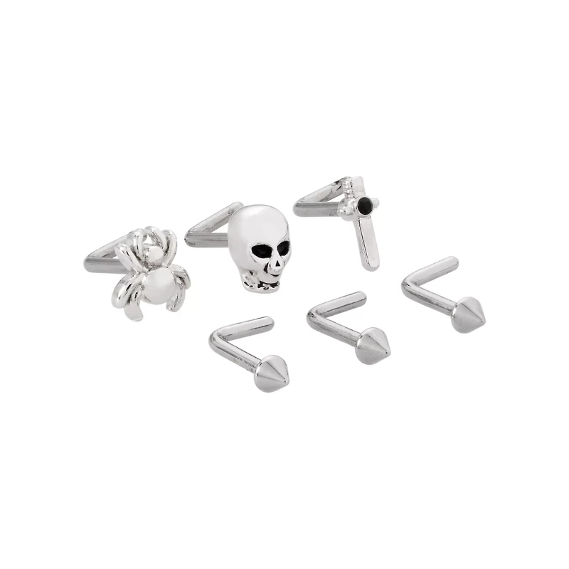 Multi-Pack Spider Skull Knife L-Bend Nose Rings 6 Pack - 18 Gauge