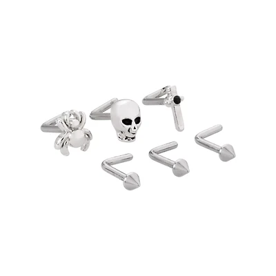 Multi-Pack Spider Skull Knife L-Bend Nose Rings 6 Pack - 18 Gauge