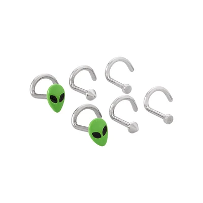 Multi-Pack Alien Screw Nose Rings 6 Pack - 18 Gauge