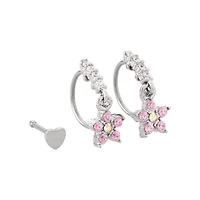 Multi-Pack Flower Hoop and Pin Dangle Nose Rings 3 Pack - 20 Gauge