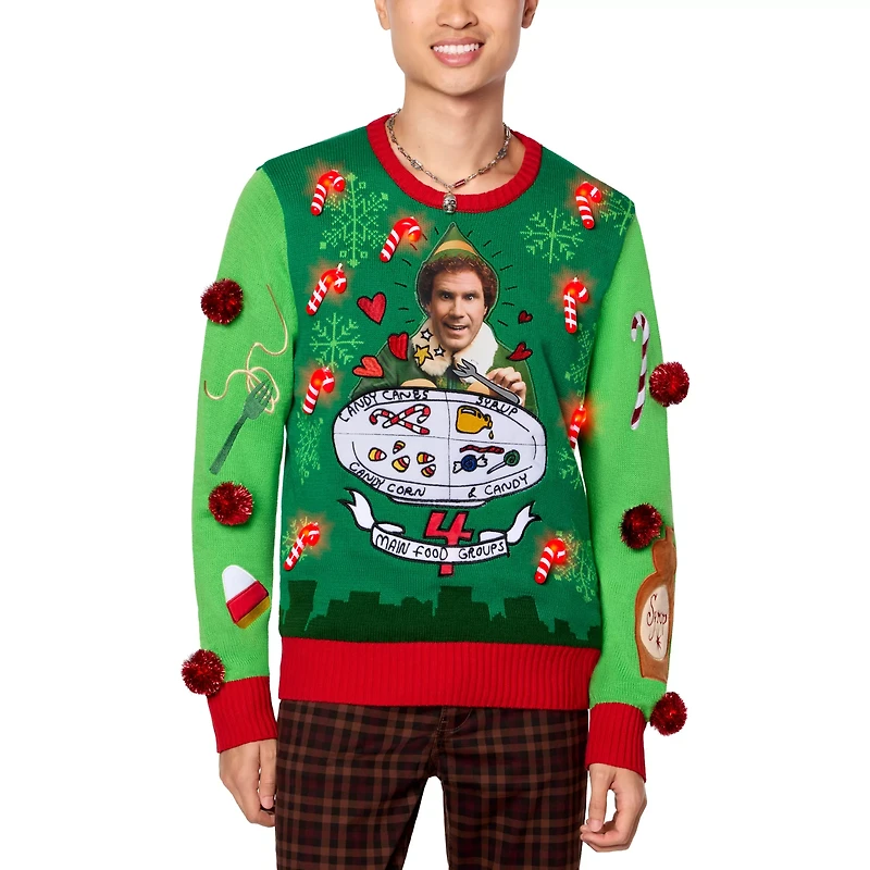Light-Up Elf Spaghetti Christmas Sweater