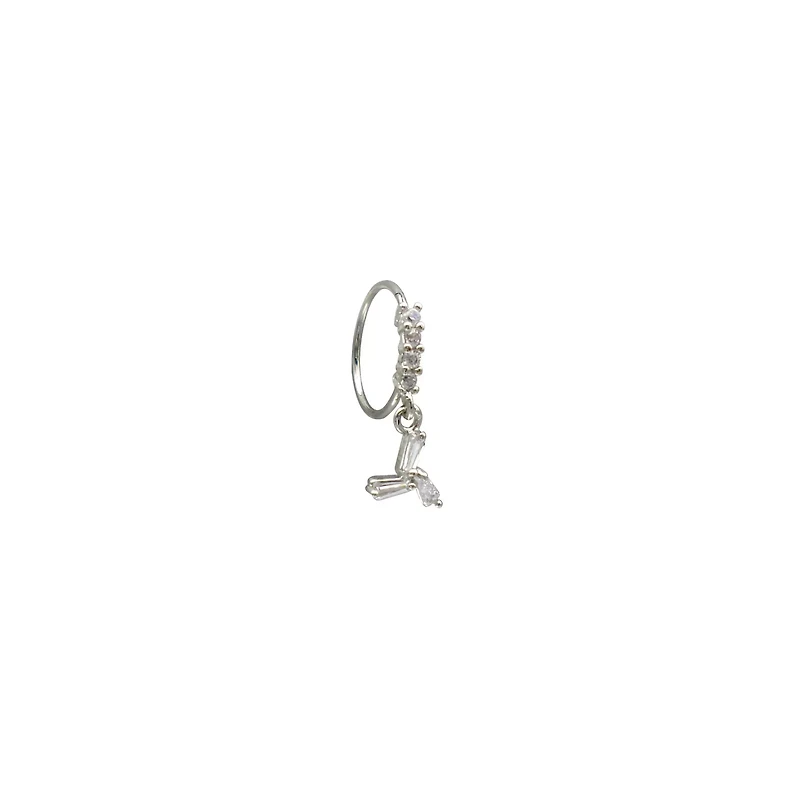 CZ Silvertone Dangle Hoop Nose Ring - 20 Gauge