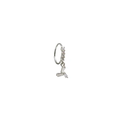 CZ Silvertone Dangle Hoop Nose Ring - 20 Gauge