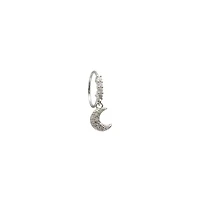 CZ Silvertone Dangle Moon Hoop Nose Ring - 20 Gauge