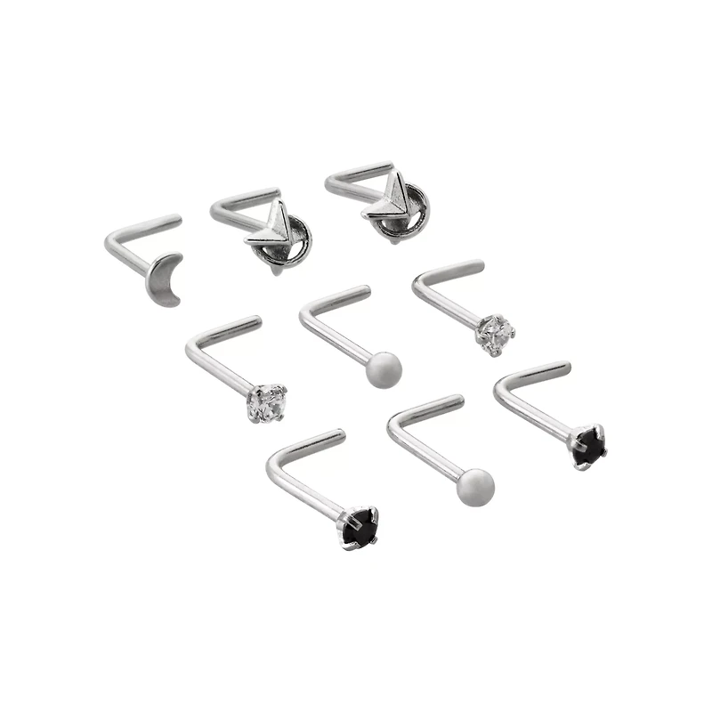 Multi-Pack CZ Star L-Bend Nose Rings 9 Pack - 20 Gauge