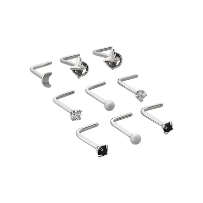 Multi-Pack CZ Star L-Bend Nose Rings 9 Pack - 20 Gauge