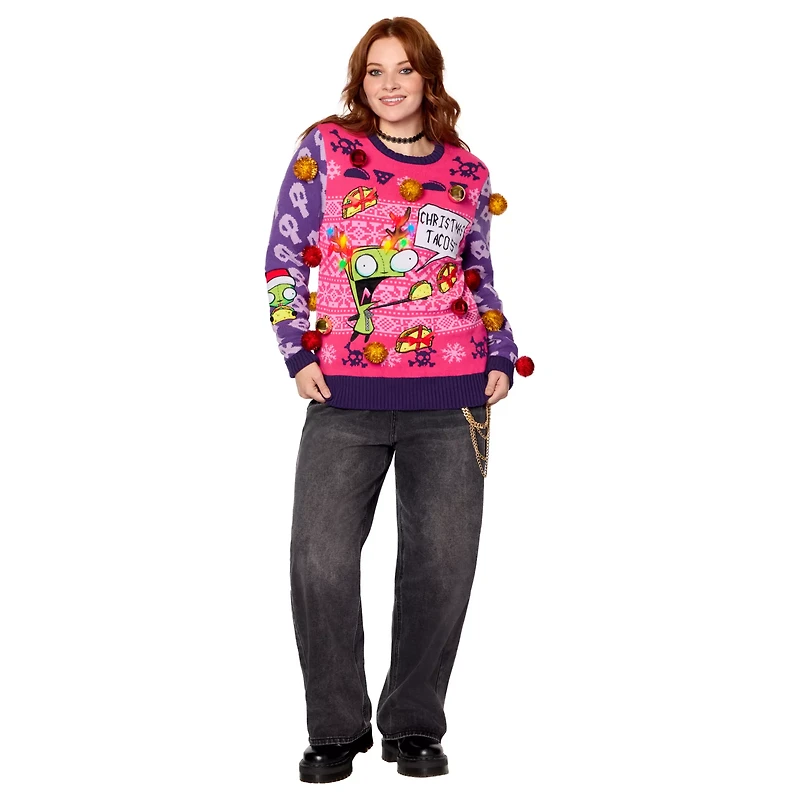 Light-Up Christmas Tacos Sweater - Invader Zim