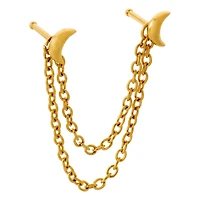 Gold Chained Moon Nose Pins - 20 Gauge