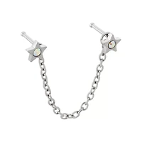 Silver CZ Chained Star Nose Pins - 20 Gauge