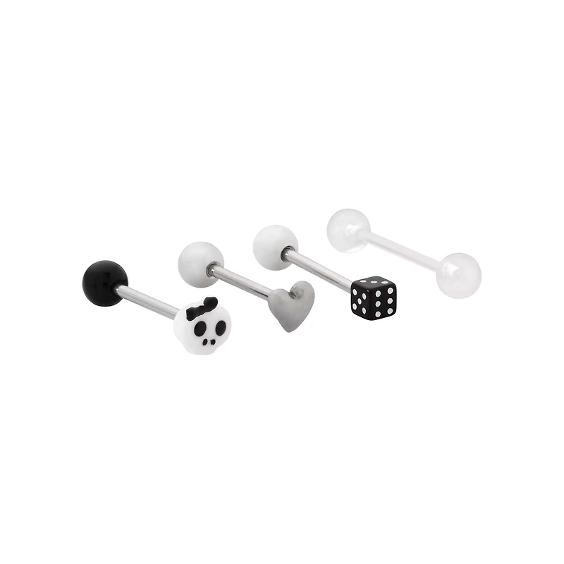 Multi-Pack Black and White Chance at Undying Love Barbells 4 Pack - 14 Gauge