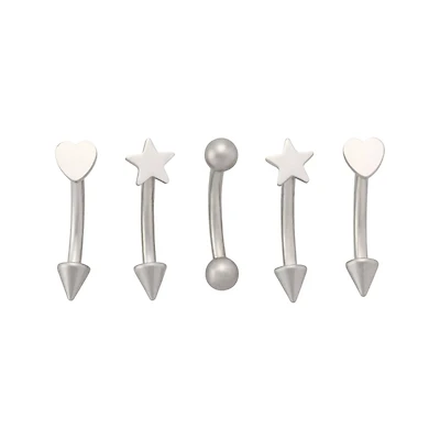 Multi-Pack Silver-Tone Angel Fang  Acrylic Heart and Star Curved Barbell 5 Pack - 16 Gauge