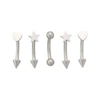 Multi-Pack Silver-Tone Angel Fang  Acrylic Heart and Star Curved Barbell 5 Pack - 16 Gauge