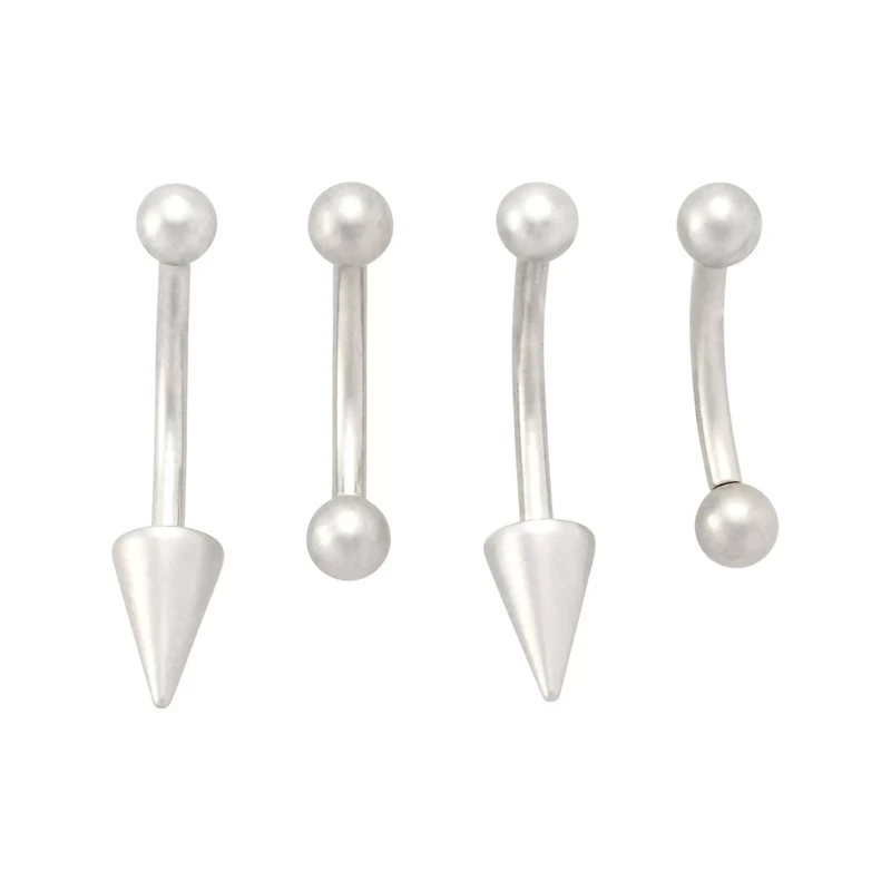 Multi-Pack Silver-Tone XL Spike Curve Barbells 4 Pack - 16 Gauge