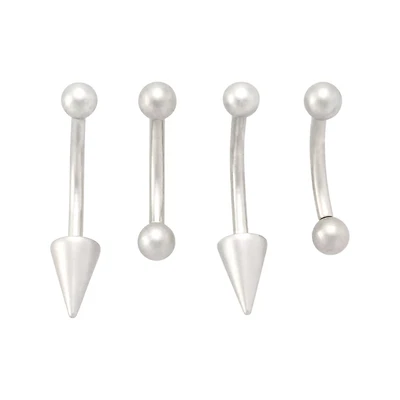 Multi-Pack Silver-Tone XL Spike Curve Barbells 4 Pack - 16 Gauge