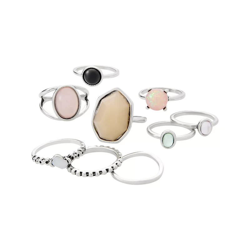 Multi-Pack Black and Pink Moonstone Rings - 9 Pack