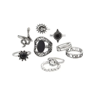 Multi-Pack Black Snake Sun Moon Rings - 9 Pack