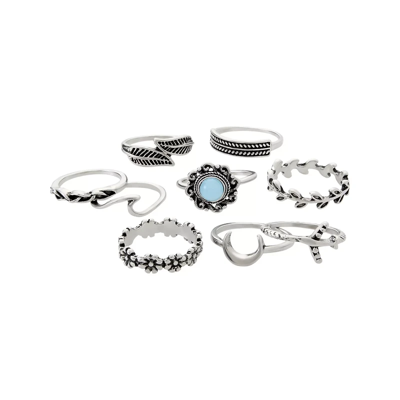 Multi-Pack Moonstone Leaf Flower Rings - 9 Pack