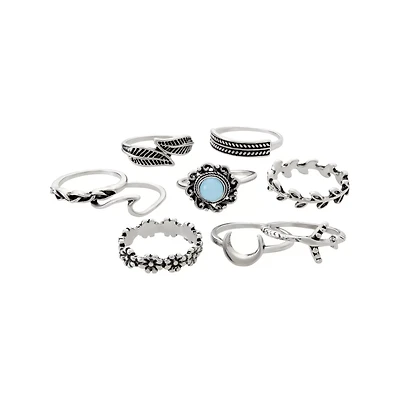 Multi-Pack Moonstone Leaf Flower Rings - 9 Pack