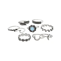 Multi-Pack Moonstone Leaf Flower Rings - 9 Pack