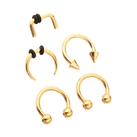 Multi-Pack Gold Variety Septum Rings 5 Pack - 16 Gauge