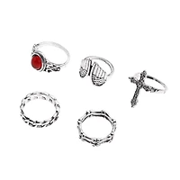 Multi-Pack Red Stone Cross Rings - 5 Pack
