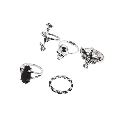 Multi-Pack Flower Skull Stone Rings - 5 Pack