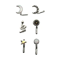 Multi-Pack CZ Star and Moon L-Bend Nose Rings 6 Pack - 20 Gauge