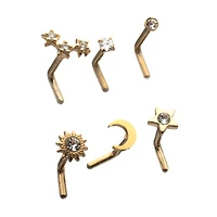 Multi-Pack CZ Gold-Plated Galaxy L-Bend Nose Rings - 6 Pack