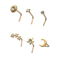 Multi-Pack CZ Gold-Plated Galaxy L-Bend Nose Rings - 6 Pack